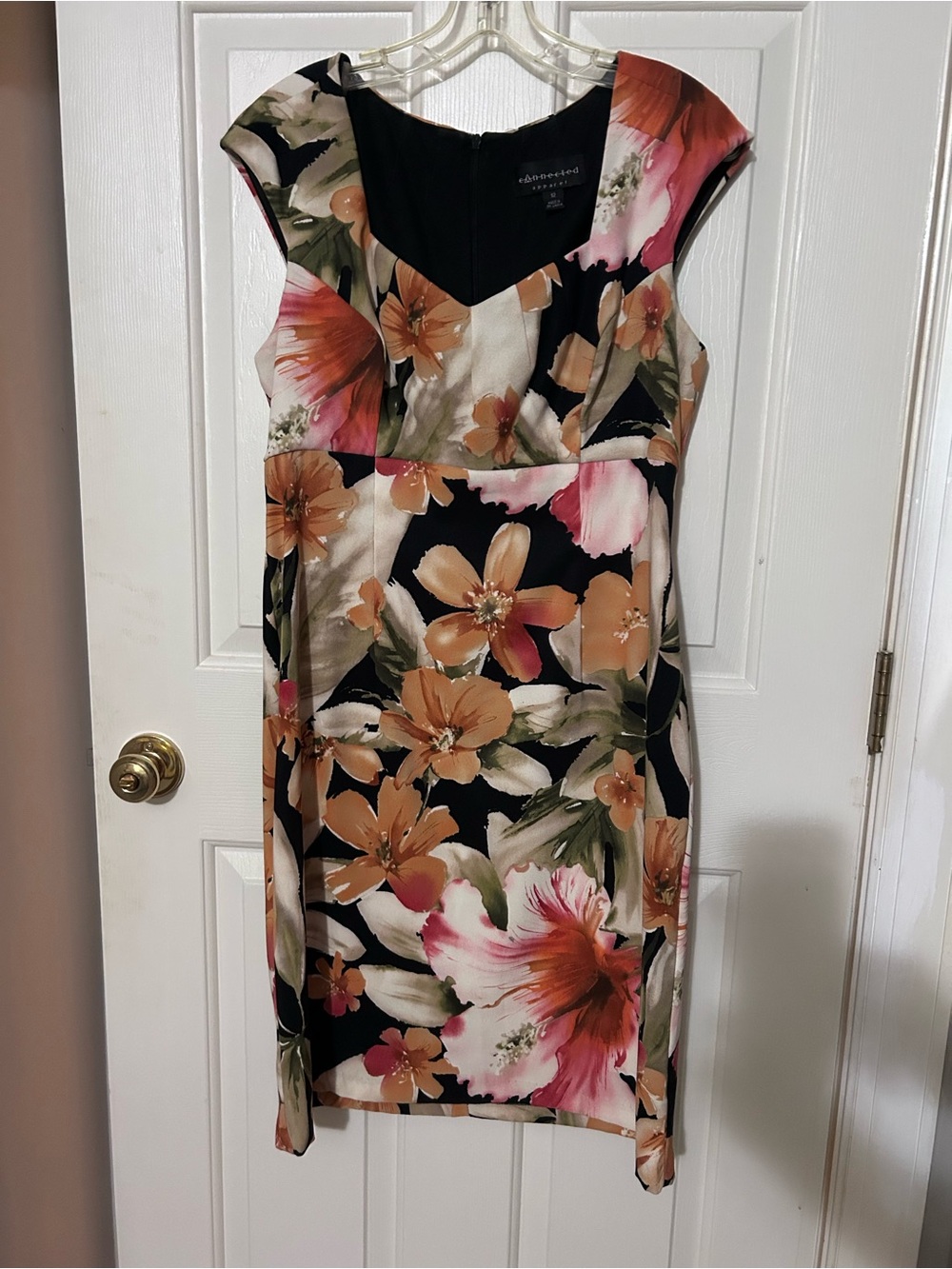 connected apparel Black Floral Midi Dress with Peach and Pink Blooms